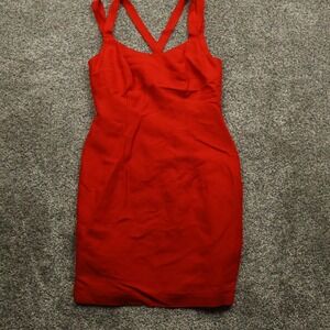 Kamisato Sheath Dress Women's‎ 4 Red Linen Rayon Blend Knee Length Made in USA